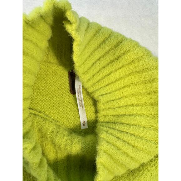 Free People Bright Yellow Green Sweater Turtleneck Mock Neck Knit Top Medium - Picture 8 of 10